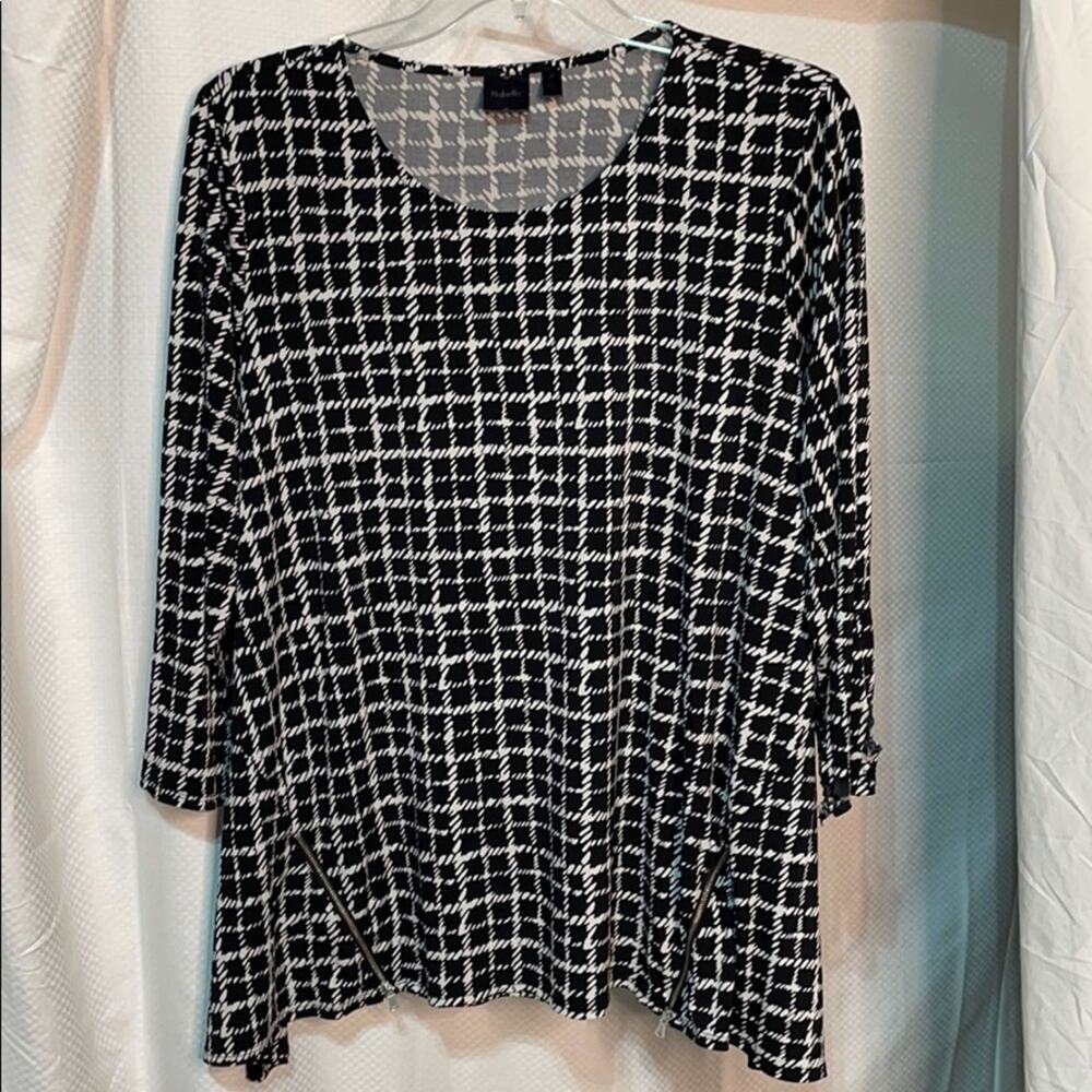 Rafaella 3x black white check top euc with zippers